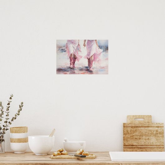 トレンディー女性のカーボーイブーツウォーターカラー歩くオンビーチ ポスター (キッチン)