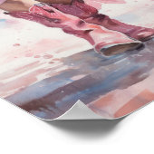 トレンディー女性のカーボーイブーツウォーターカラー歩くオンビーチ ポスター (角)