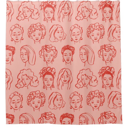 トレンディー女性顔手描き シャワーカーテン (正面)