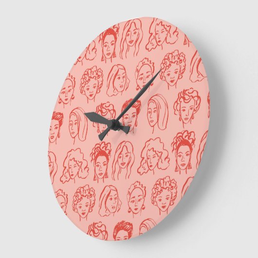 トレンディー女性顔手描き ラージ壁時計 (傾斜)