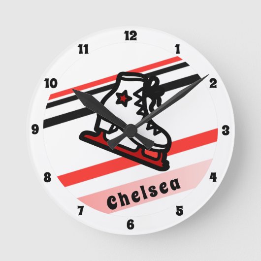 トレンディー姿スケートで滑るガールスケーツレパーソナライズされたッド ラウンド壁時計 (正面)