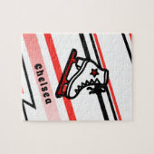 トレンディー姿スケートで滑るガールスケートレパーソナライズされたッド ジグソーパズル (横)