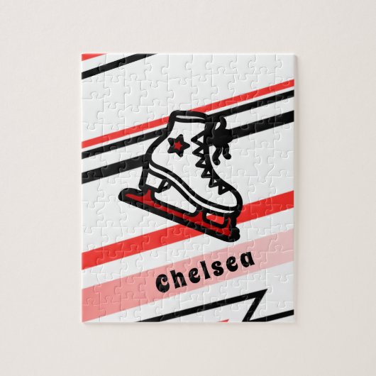 トレンディー姿スケートで滑るガールスケートレパーソナライズされたッド ジグソーパズル (縦)