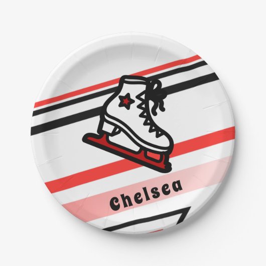 トレンディー姿スケートで滑るガールスケートレパーソナライズされたッド ペーパープレート (正面)