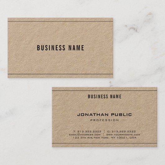 トレンディー実在クラフト紙エレガント会社テンプレート 名刺 (正面/裏面)