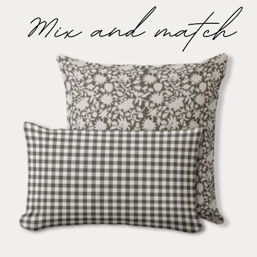 トレンディー市松模様にオリーブ ランバークッション