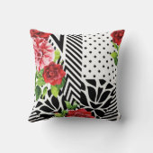 トレンディー幾何ストライプ型パターンレッドフォーラルモノグラム クッション (裏面)