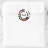 トレンディー幾何ストライプ型パターンレッドフォーラルモノグラム ラウンドシール (バッグ)