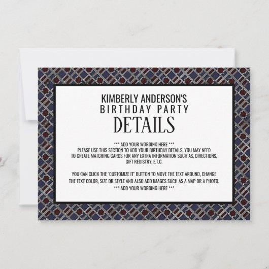 トレンディー幾何学模様、モダン誕生日詳細 招待状 (正面)