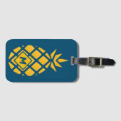 トレンディー幾何学的パイナップルブルーモノグラム ラゲッジタグ (正面横)