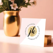 トレンディー幾何学的ピンク&金ゴールドモノグラムと写真 スクエア名刺