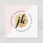 トレンディー幾何学的ピンク&金ゴールドモノグラムと写真 スクエア名刺 (正面)