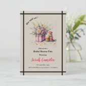 トレンディー彼女はOui Macaron フランスのブライダルシャワー 招待状 (スタンド正面)