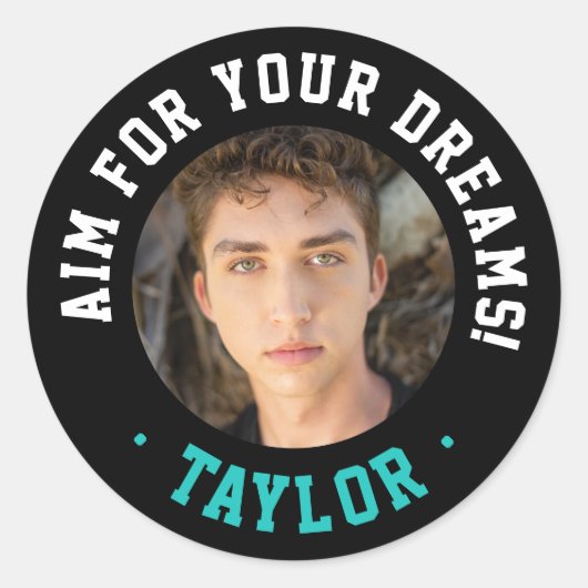 トレンディー感動的白黒名と写真 ラウンドシール (正面)