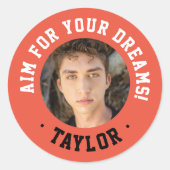 トレンディー感動的赤と白スポーツ写真 ラウンドシール (正面)