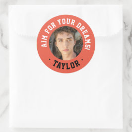 トレンディー感動的赤と白スポーツ写真 ラウンドシール