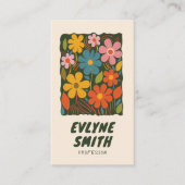 トレンディー手描きカラフルレトロファンキーフローラ 名刺 (正面)