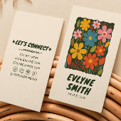 トレンディー手描きカラフルレトロファンキーフローラ 名刺