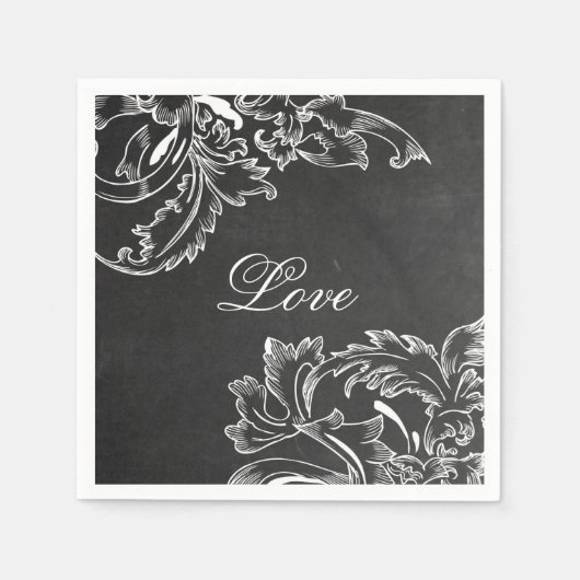 トレンディー手描きフローラブラックボードチョーク効果 スタンダードカクテルナプキン (正面)