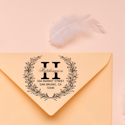 トレンディー手描きフローラリース |差出人住所 ラバースタンプ