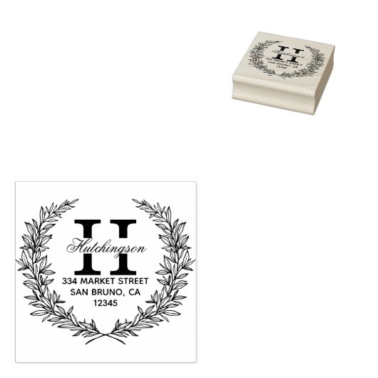 トレンディー手描きフローラリース |差出人住所 ラバースタンプ (押印)