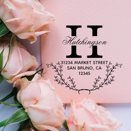 トレンディー手描きリース差出人住所 ラバースタンプ