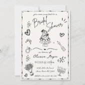 トレンディー手描き落書きおもしろいブライダルシャワー 招待状 (正面)