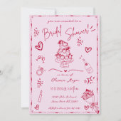 トレンディー手描き落書きおもしろいブライダルシャワー 招待状 (正面)