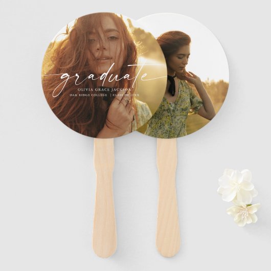 トレンディー手書きスクリプトの卒業写真 ハンドファン (正面&裏面)