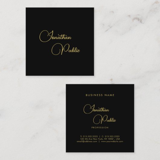 トレンディー手書きスクリプト名シンプルテンプレート スクエア名刺 (正面/裏面)