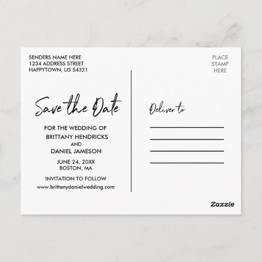 トレンディー手書きスクリプト日付の写真を保存 ポストカード (裏面)