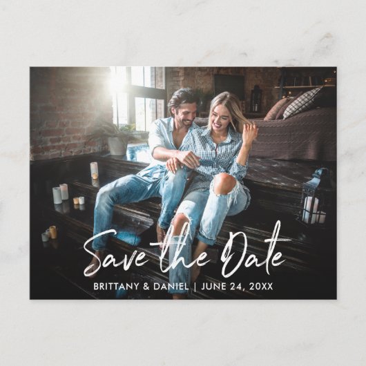 トレンディー手書きスクリプト日付の写真を保存 ポストカード (正面)