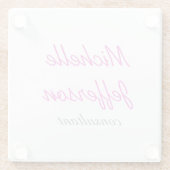 トレンディー手書きピンクホワイトクリーン ガラスコースター (裏面)