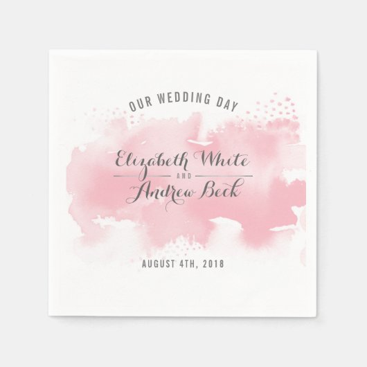 トレンディー披露宴スタイリッシュ水彩赤面ピンク スタンダードカクテルナプキン (正面)
