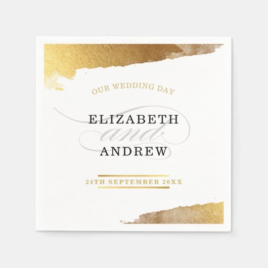 トレンディー披露宴モダンルクセンシャルギルド金ゴールド端 スタンダードカクテルナプキン (正面)