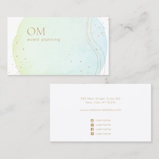 トレンディー抽象芸術グラデーションの水色と金ゴールドアクセント 名刺 (正面/裏面)