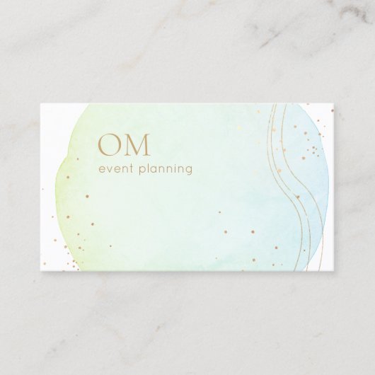 トレンディー抽象芸術グラデーションの水色と金ゴールドアクセント 名刺 (正面)