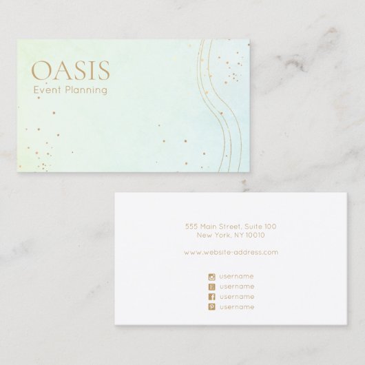トレンディー抽象芸術グラデーションの水色と金ゴールドアクセント 名刺 (正面/裏面)