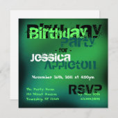 トレンディー抽象芸術グリーン&ティール(緑がかった色)誕生日招待状 招待状 (正面/裏面)