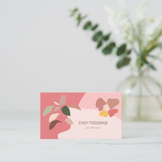 トレンディー抽象芸術シェイプリーフピンクベージュガーリー 名刺 (スタンド正面)