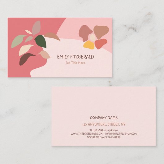 トレンディー抽象芸術シェイプリーフピンクベージュガーリー 名刺 (正面/裏面)