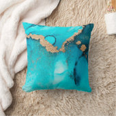 トレンディー抽象芸術ティール(緑がかった色)金ゴールド旋回 クッション (ブランケット)