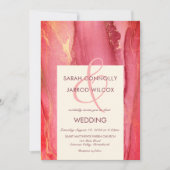 トレンディー抽象芸術ブライトピンク結婚式招待状 招待状 (正面)