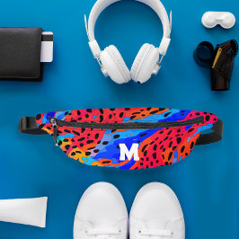 トレンディー抽象芸術ブルーレッドアニマルプリントモノグラム ファニーパック