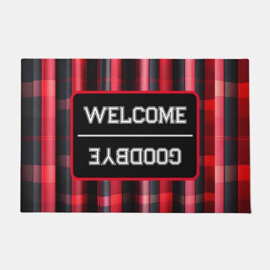 トレンディー抽象芸術レッドブラックプレイドコレクション ドアマット (正面)