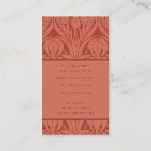 トレンディー抽象芸術レトロヴィンテージフローラテラコッタ 名刺 (裏面)