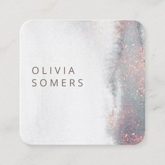 トレンディー抽象芸術水彩色バラ金ゴールドグリッター スクエア名刺 (正面)