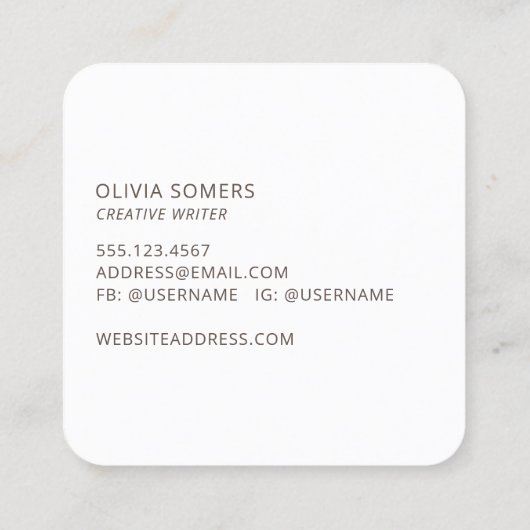 トレンディー抽象芸術水彩色バラ金ゴールドグリッター スクエア名刺 (裏面)