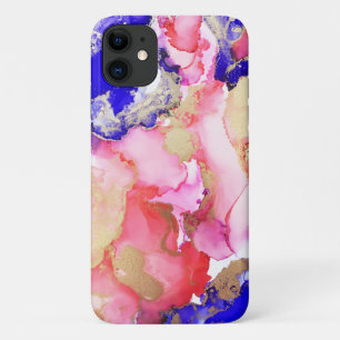 トレンディー抽象芸術液体スワールパープルピンク金ゴールド iPhone 11 ケース