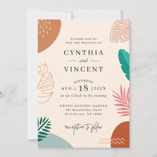 トレンディー抽象芸術熱帯形サマー結婚ズ 招待状 (正面)